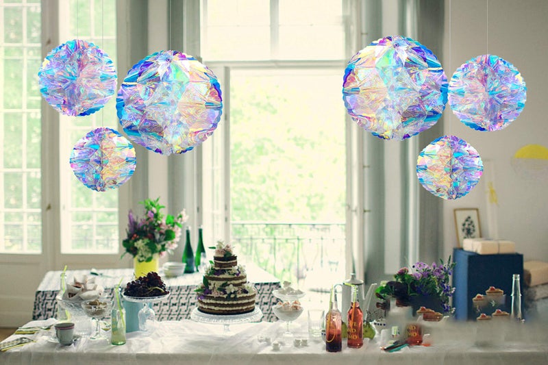 Blukey Hanging Decorations Iridescent Honeycomb Ball Foil Ceiling Hanging Flowers for Bridal Shower Wedding Birthday Frozen Theme Party Fairy Princess Rainbow Show Decoration - Image 5